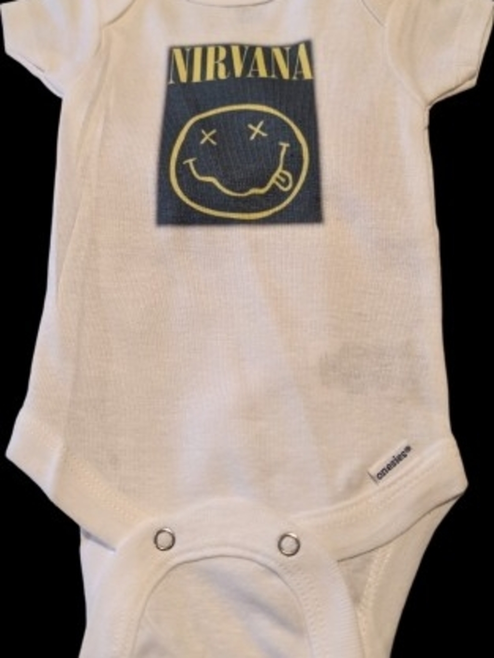 NIRVANA White Onesie with Yellow Smiley Logo